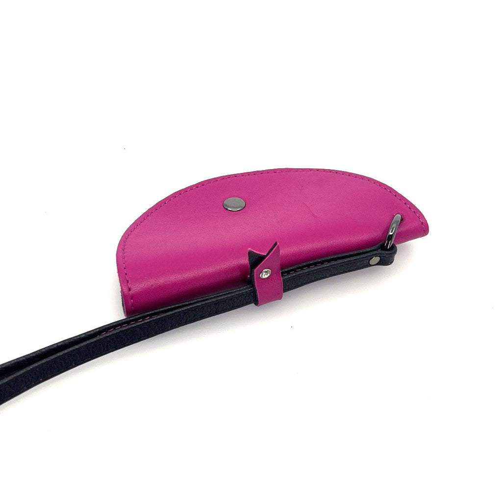 Half-moon leather eyeglass case in Fushia & Black by Lisa Rose by Design