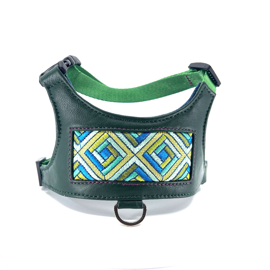 Cubic Leather Vest Harness - Emerald
