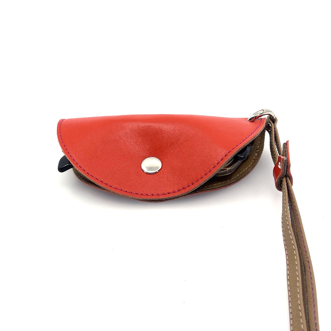 Half-moon leather eyeglass case in Tangerine & Tan by Lisa Rose by Design