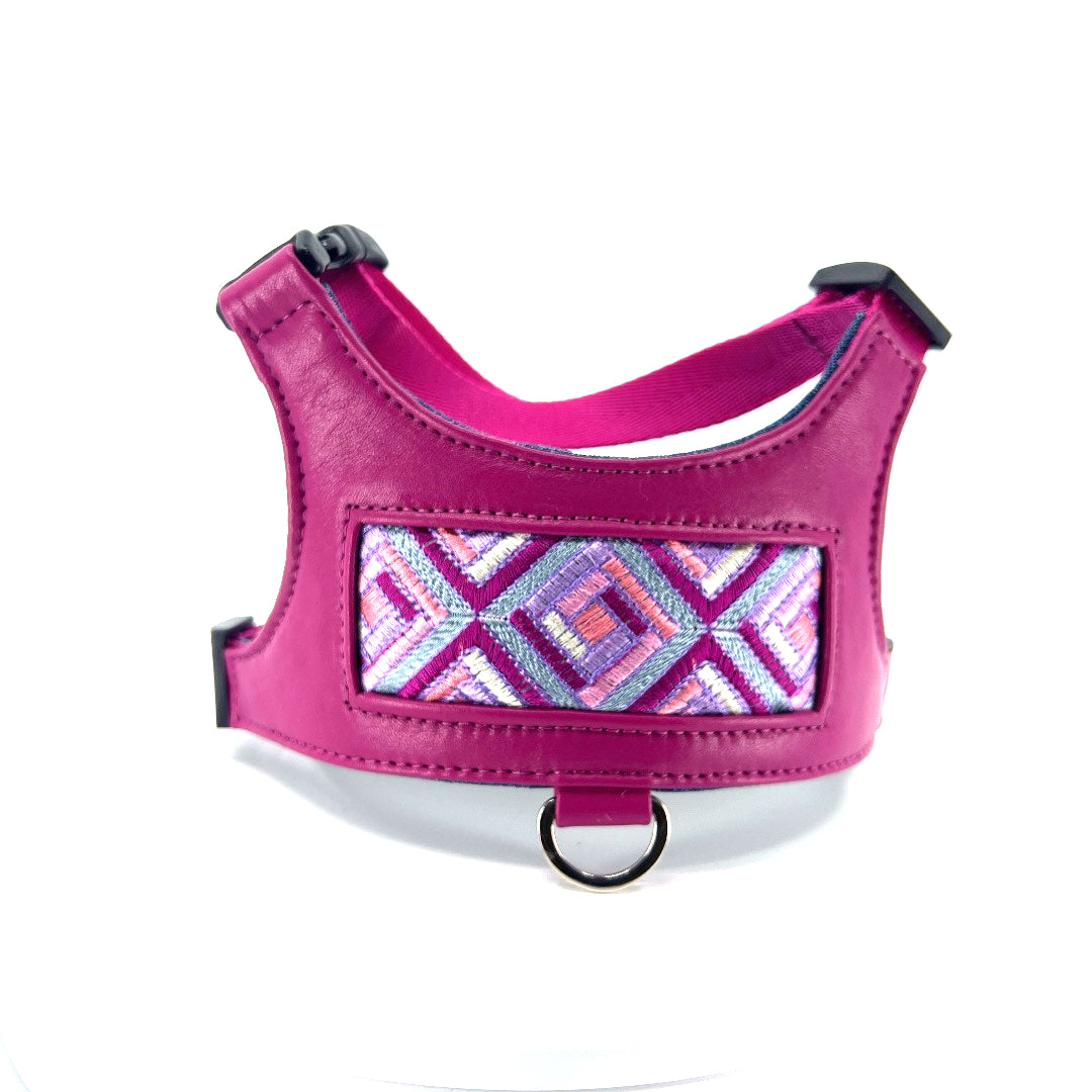 Cubic Leather Vest Harness - Fuchsia