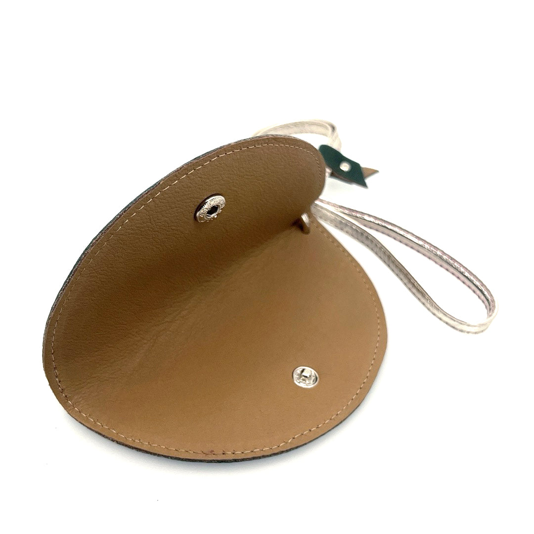 Half-moon leather eyeglass case in Forrest Green & Tan by Lisa Rose by Design