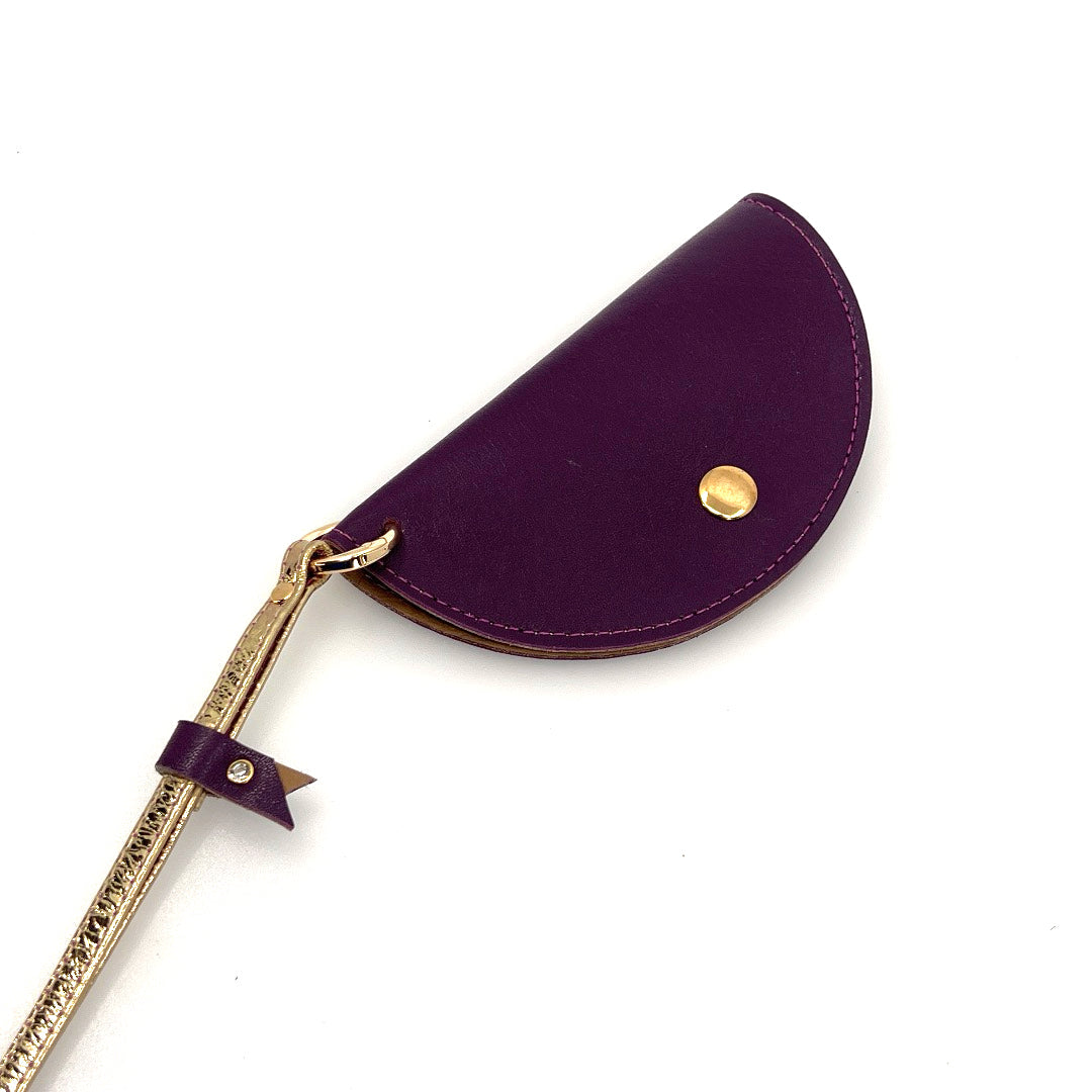 Half-moon leather eyeglass case in Eggplant & Tan by Lisa Rose by Design