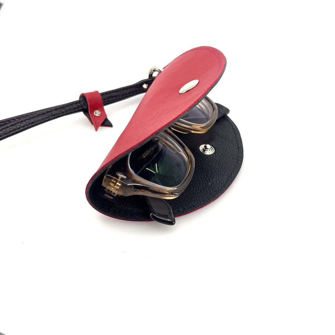 Half-moon leather eyeglass case in Ruby & Black by Lisa Rose by Design