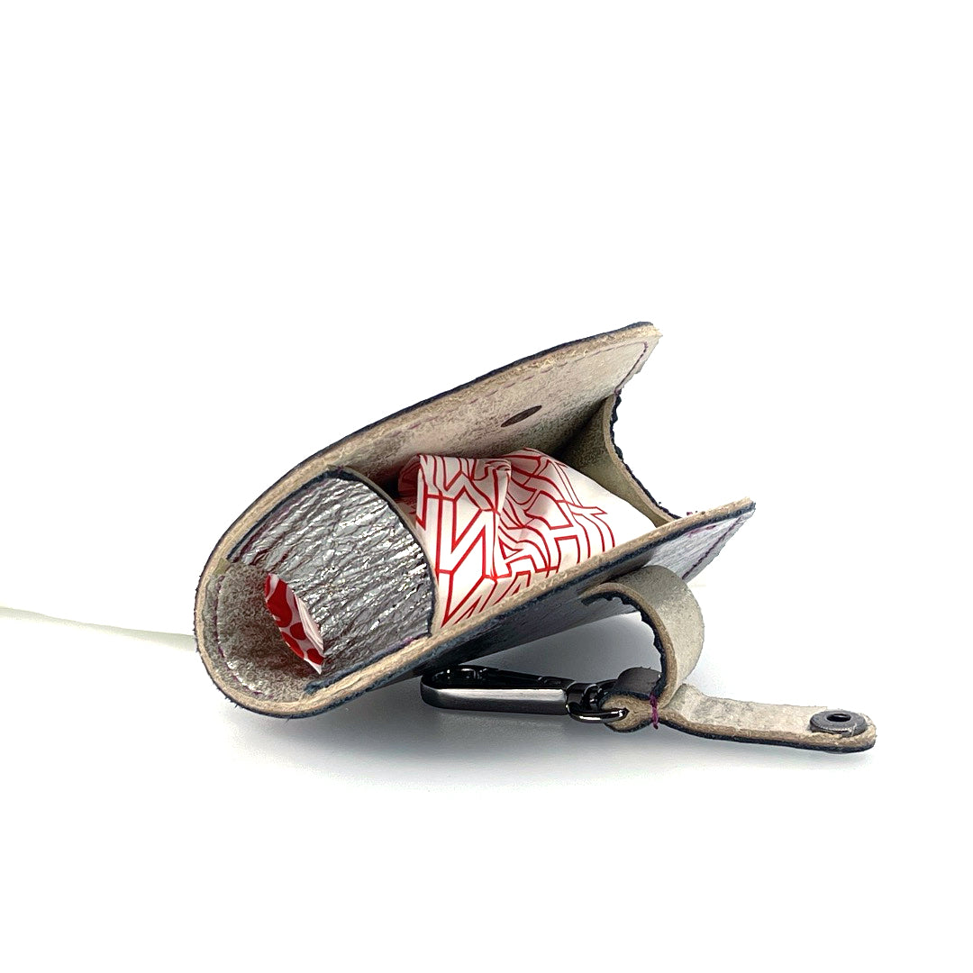 Silver Mirror Poo Taco Leather Waste Bag Holder by Lisa Rose by Design
