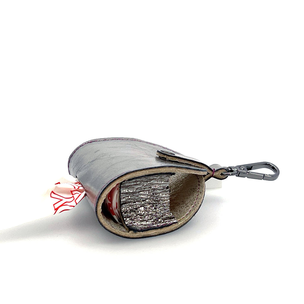 Silver Mirror Poo Taco Leather Waste Bag Holder by Lisa Rose by Design