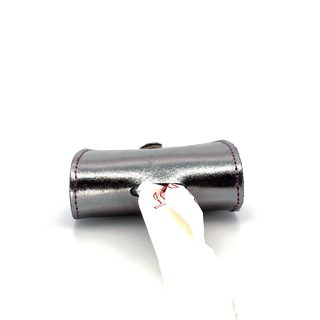 Silver Mirror Poo Taco Leather Waste Bag Holder by Lisa Rose by Design
