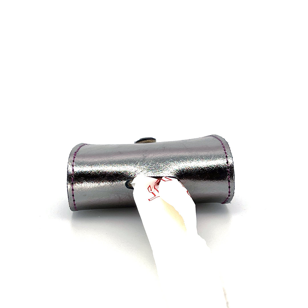 Silver Mirror Poo Taco Leather Waste Bag Holder by Lisa Rose by Design