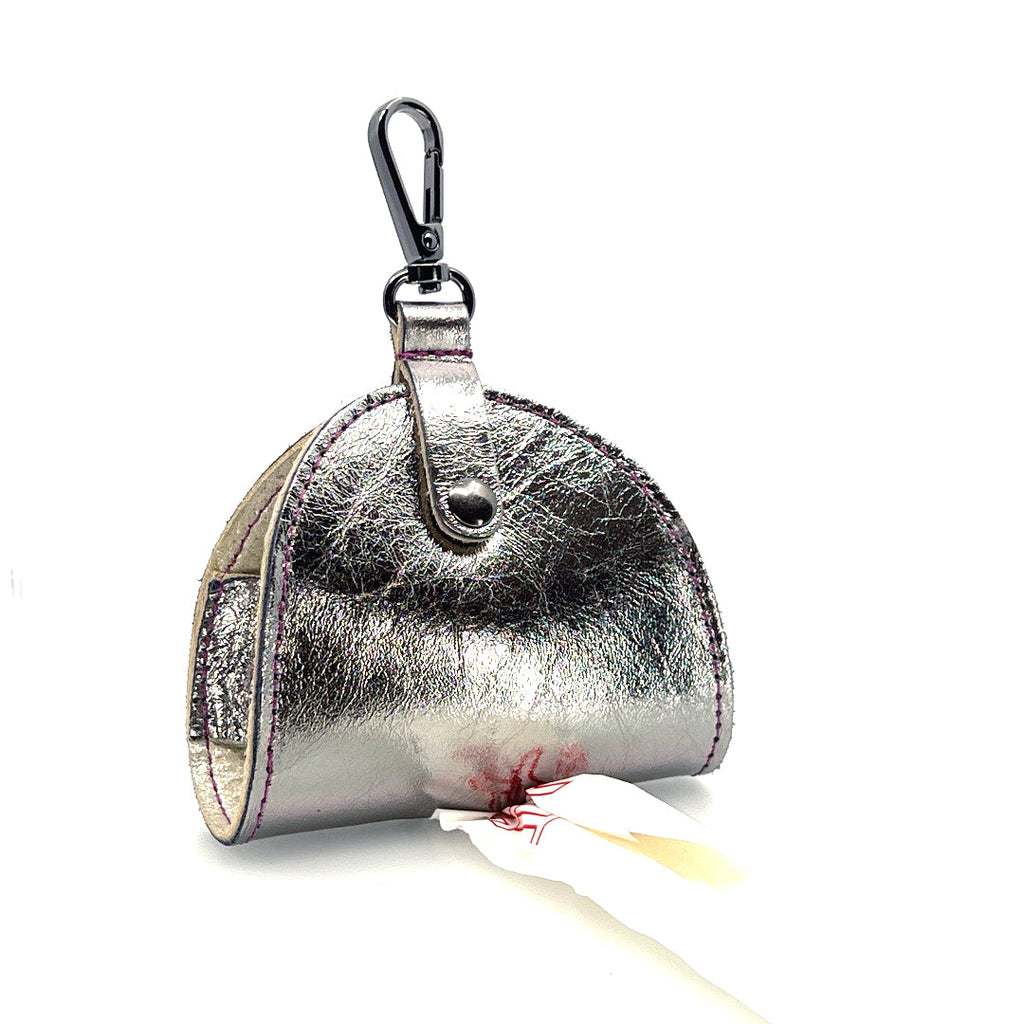 Silver Mirror Poo Taco Leather Waste Bag Holder by Lisa Rose by Design